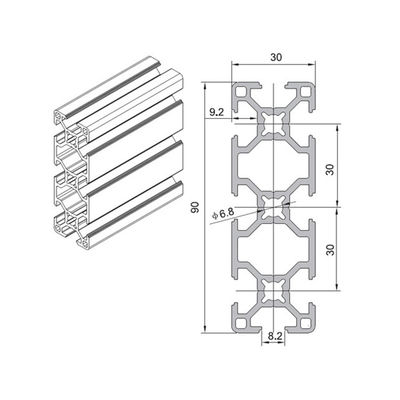3-6m Anodizing 3090 Extrusion Aluminum Profiles For Construction